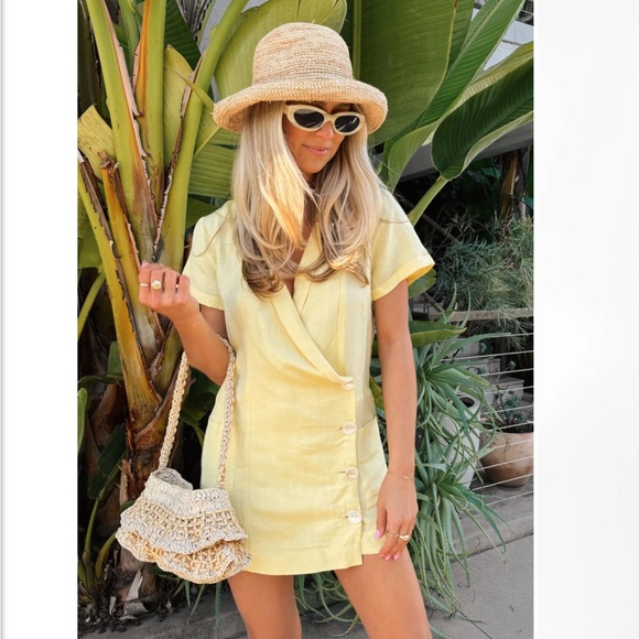 Show Me Your MuMu Pants - New Show Me Your Mumu Bicoastal Blazer Romper in Butter Yellow Linen